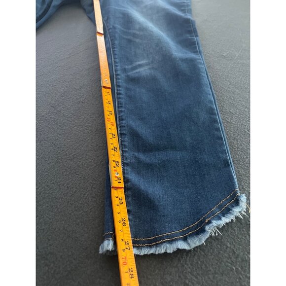 John Mark Raw Hem Crop Jeans Size 14 High Rise Stretch Blue Distressed Denim - Picture 11 of 14